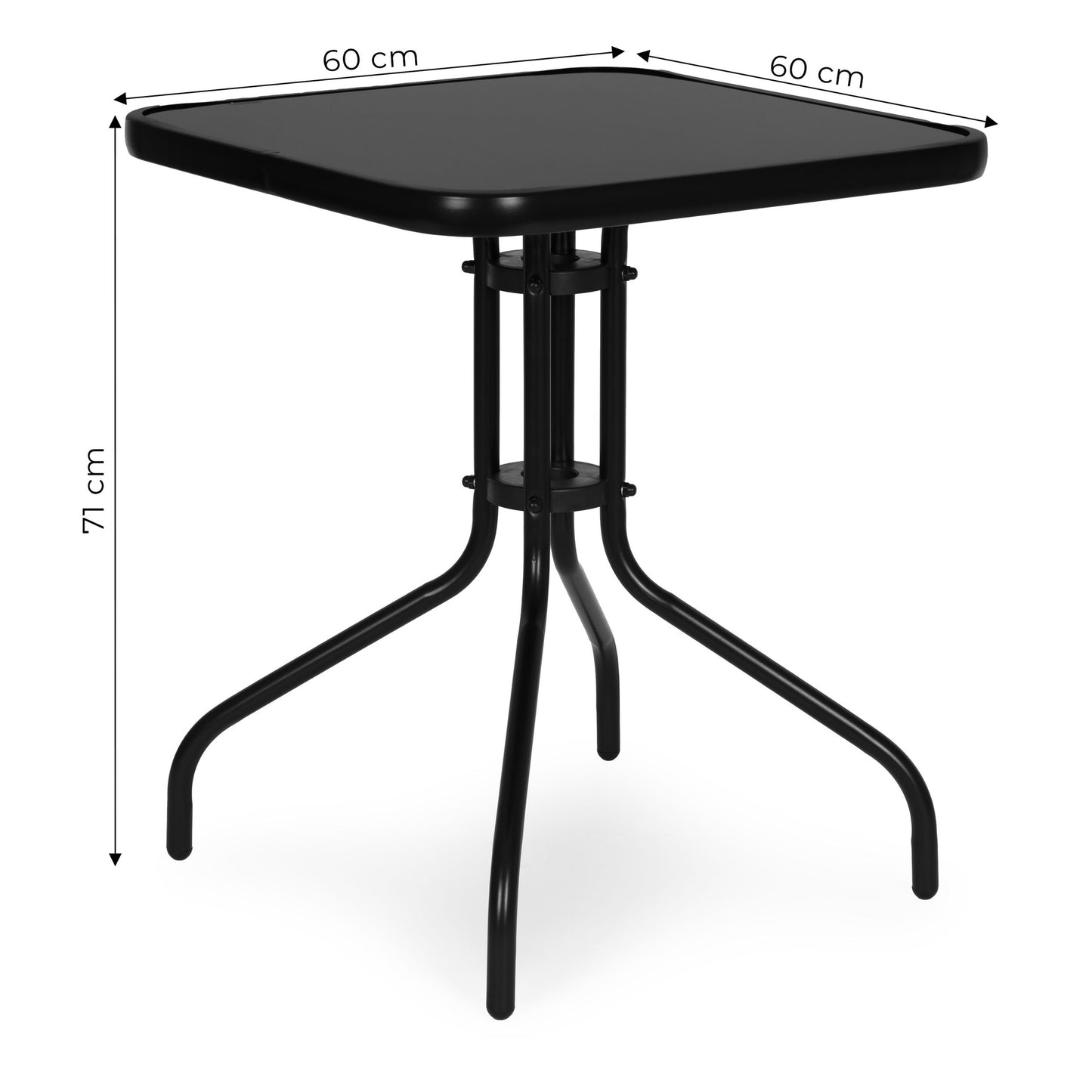 Square Garden Table 60x60 cm, Tempered Glass, Black