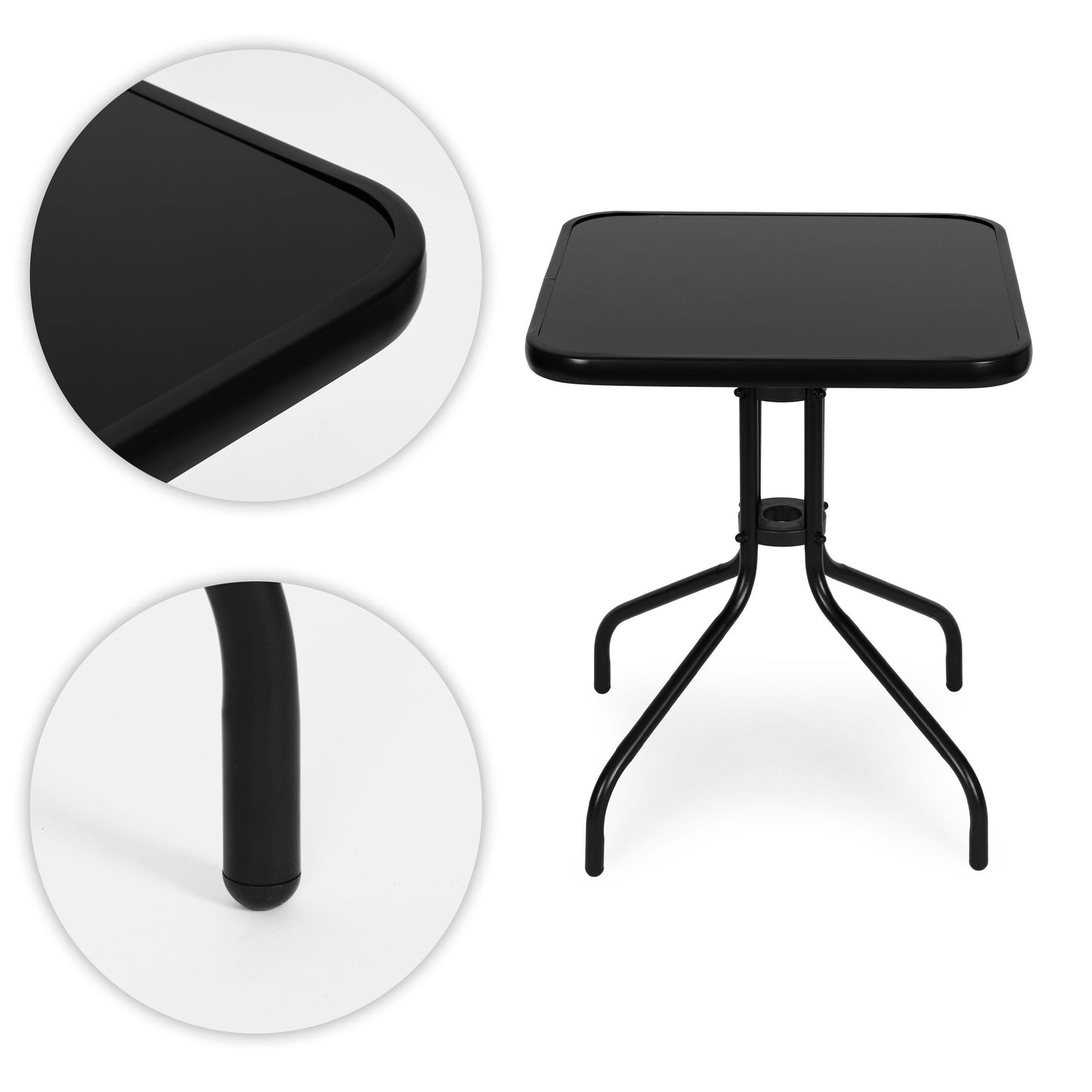 Square Garden Table 60x60 cm, Tempered Glass, Black