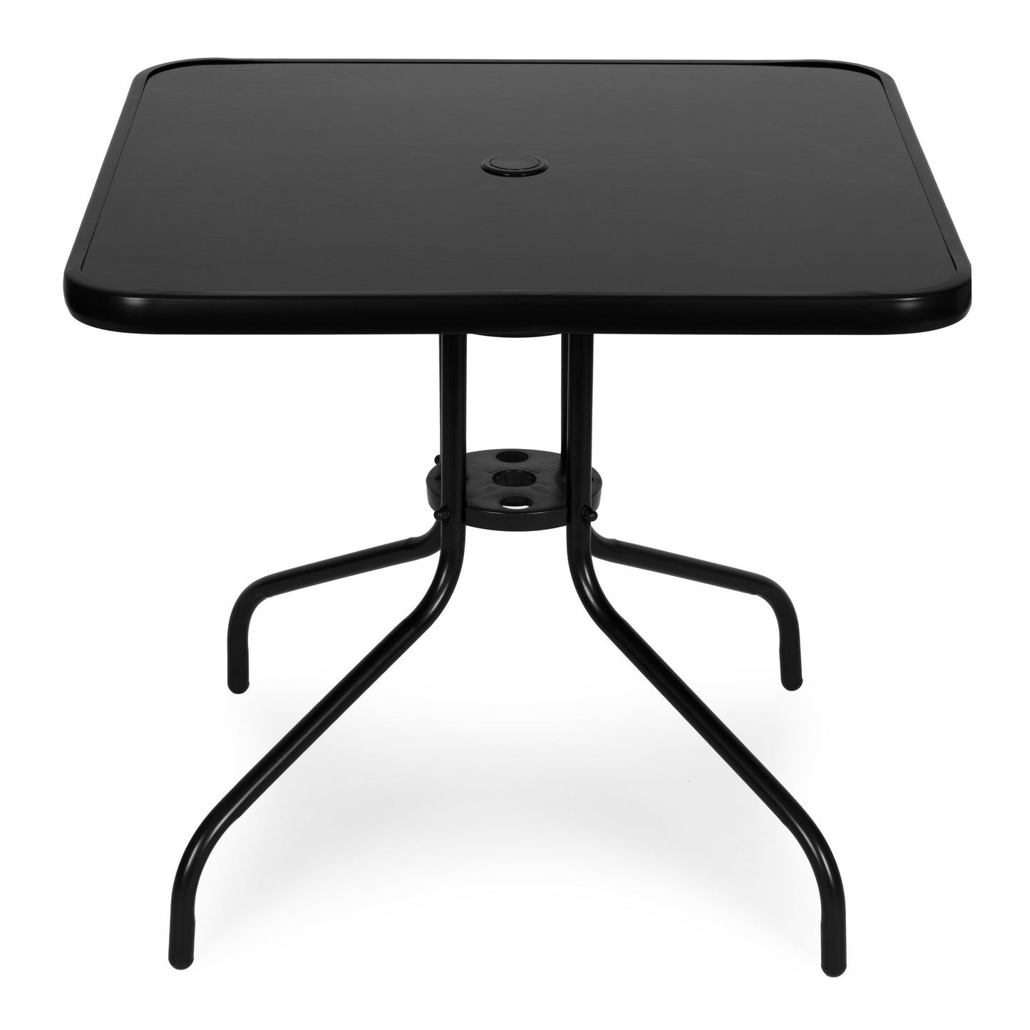Square Garden Table, 80 cm Tempered Glass, Umbrella Hole