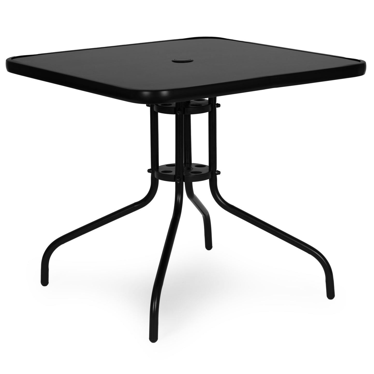 Square Garden Table, 80 cm Tempered Glass, Umbrella Hole