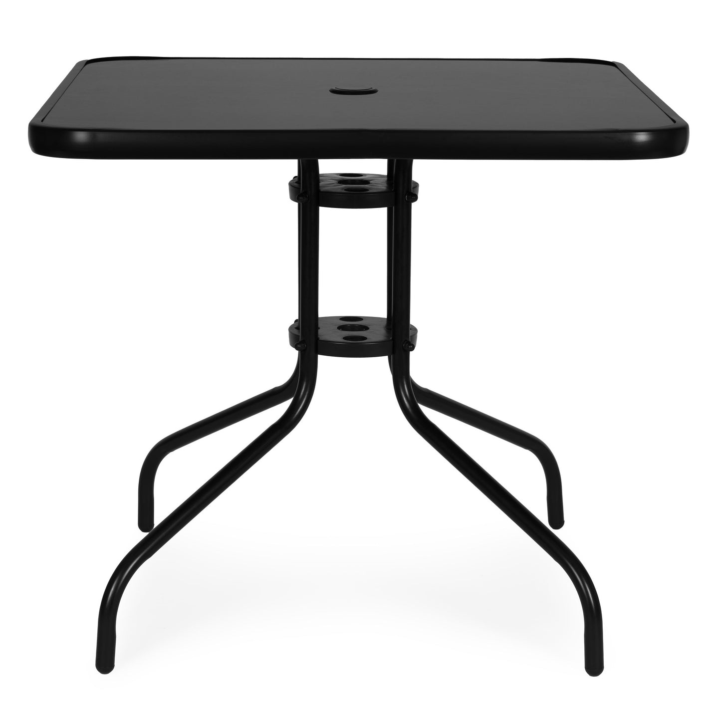 Square Garden Table, 80 cm Tempered Glass, Umbrella Hole