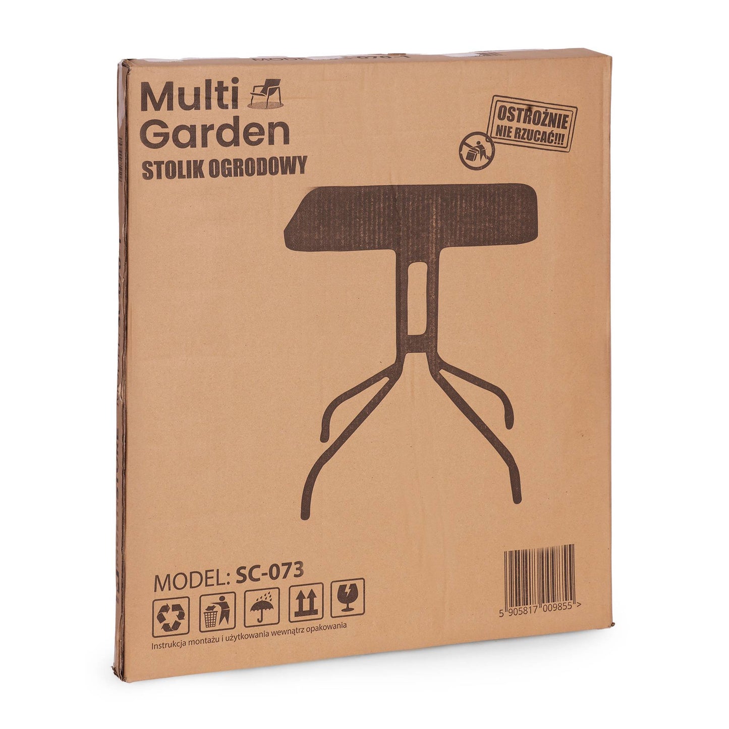 Square Garden Table, 80 cm Tempered Glass, Umbrella Hole