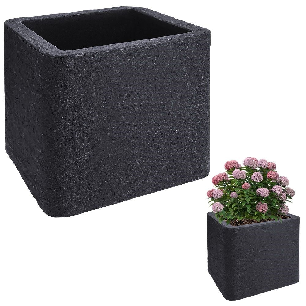 Square anthracite colored plastic pot for garden and terrace