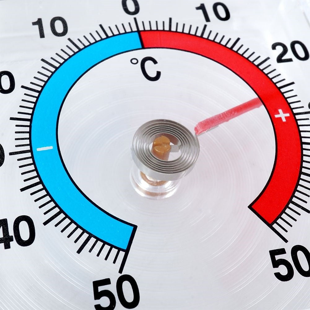 Square bimetallic thermometer for windows, -50°C to +50°C