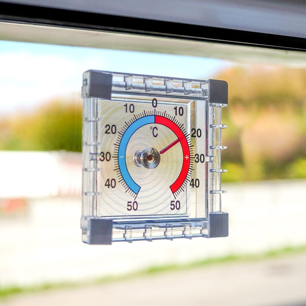Square bimetallic thermometer for windows, -50°C to +50°C