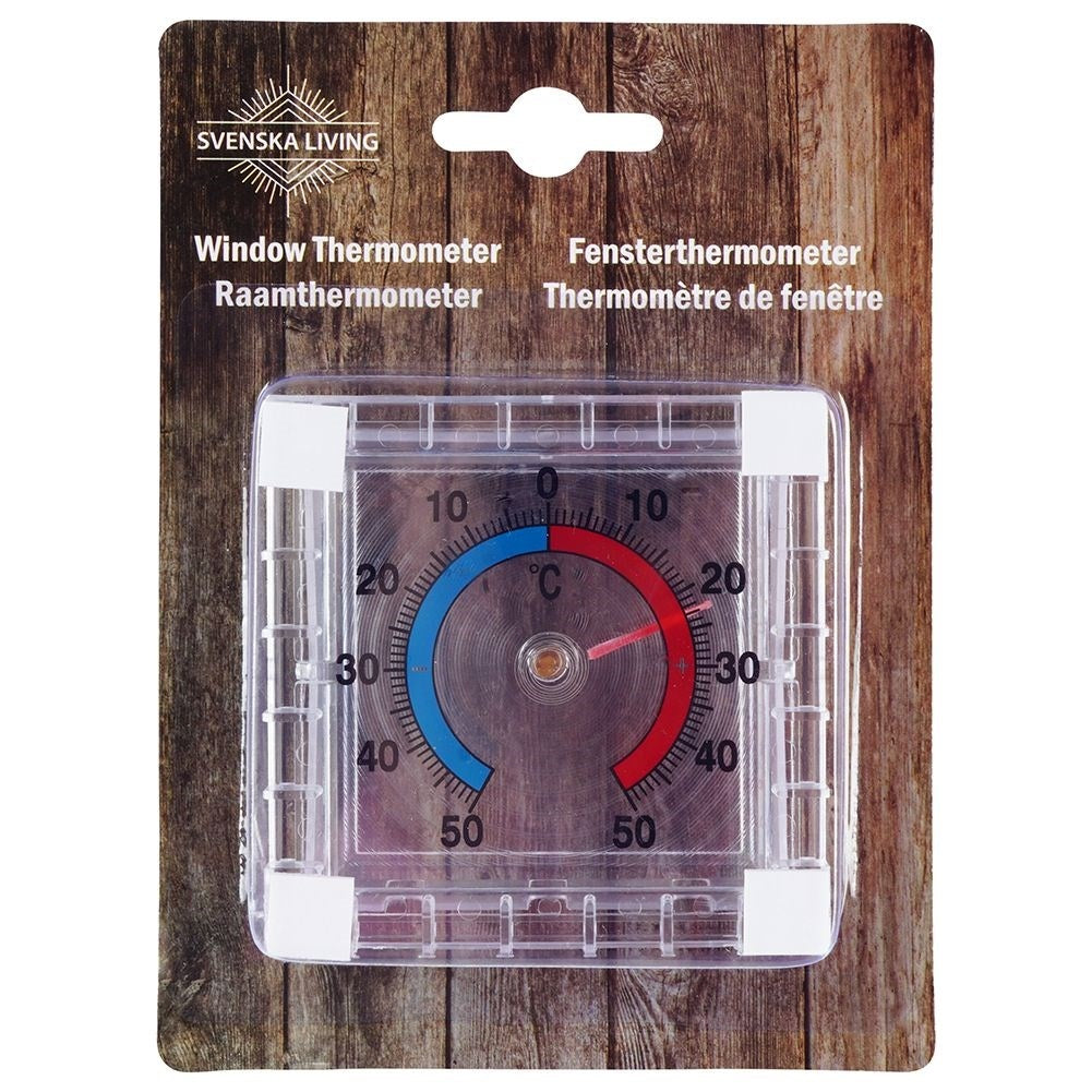 Square bimetallic thermometer for windows, -50°C to +50°C