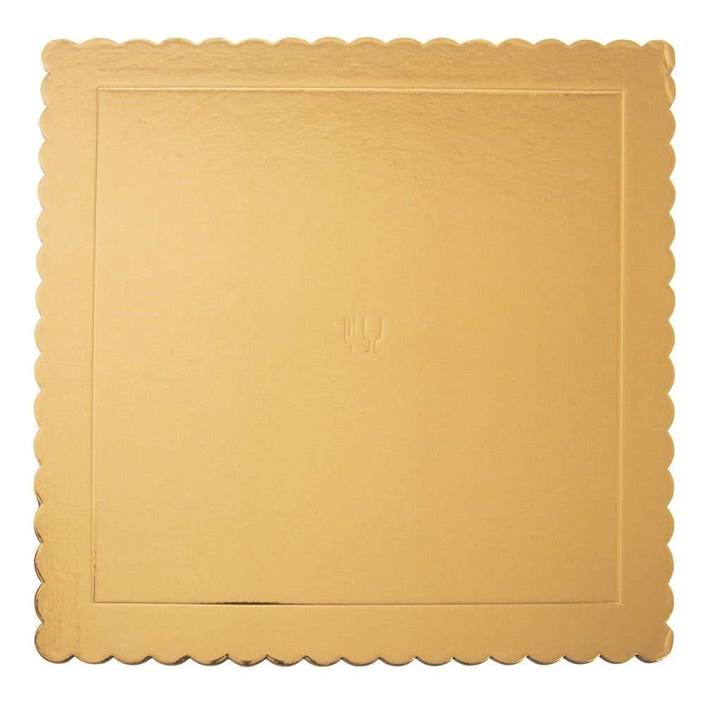 Square cake tray 34x34 cm, ribbed edges, gold foil