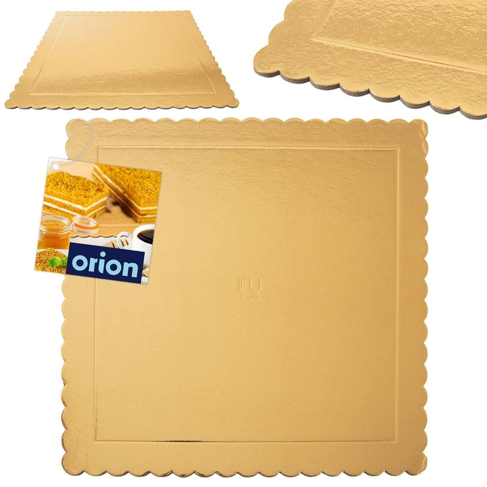 Square cake tray 34x34 cm, ribbed edges, gold foil