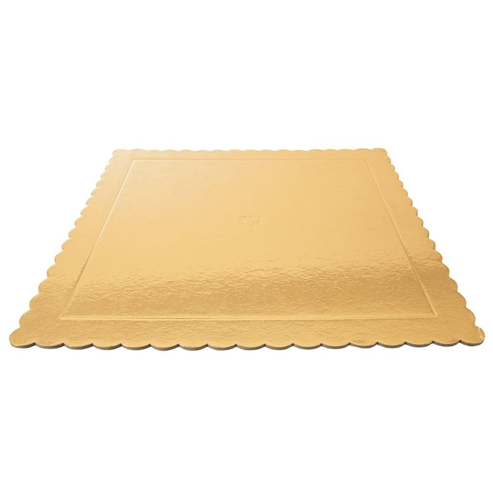 Square cake tray 34x34 cm, ribbed edges, gold foil
