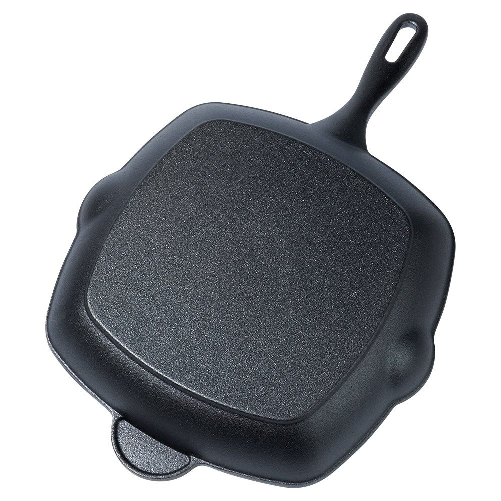 Square cast iron grill pan with silicone handle for all heat sources