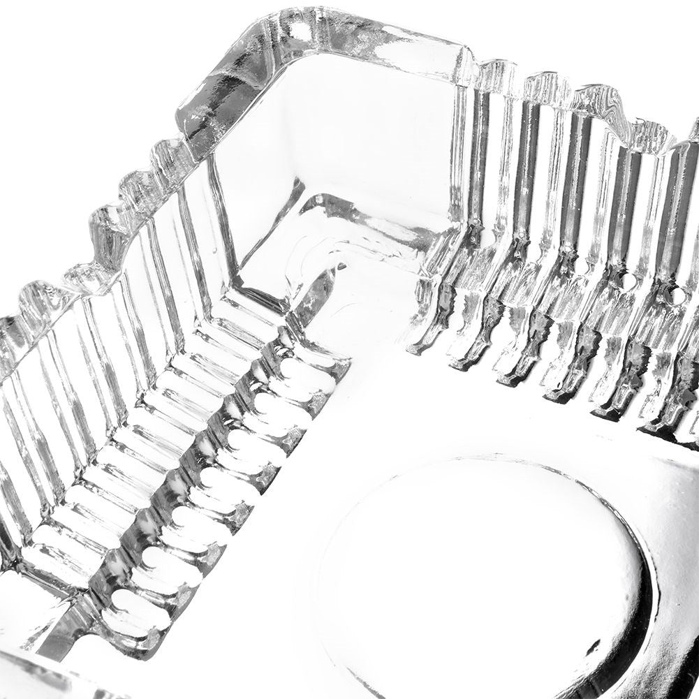 Square crystal-like glass ashtray with four cigarette sockets