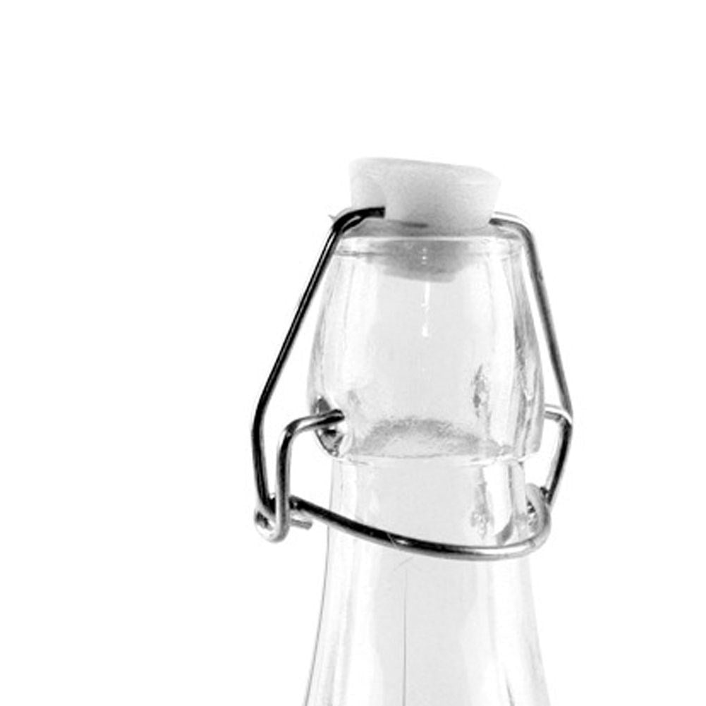 Square glass bottle with cork and clamp for drinks