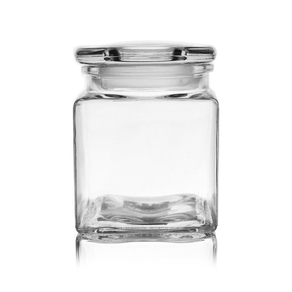 Square glass container with tight-fitting lid for storage