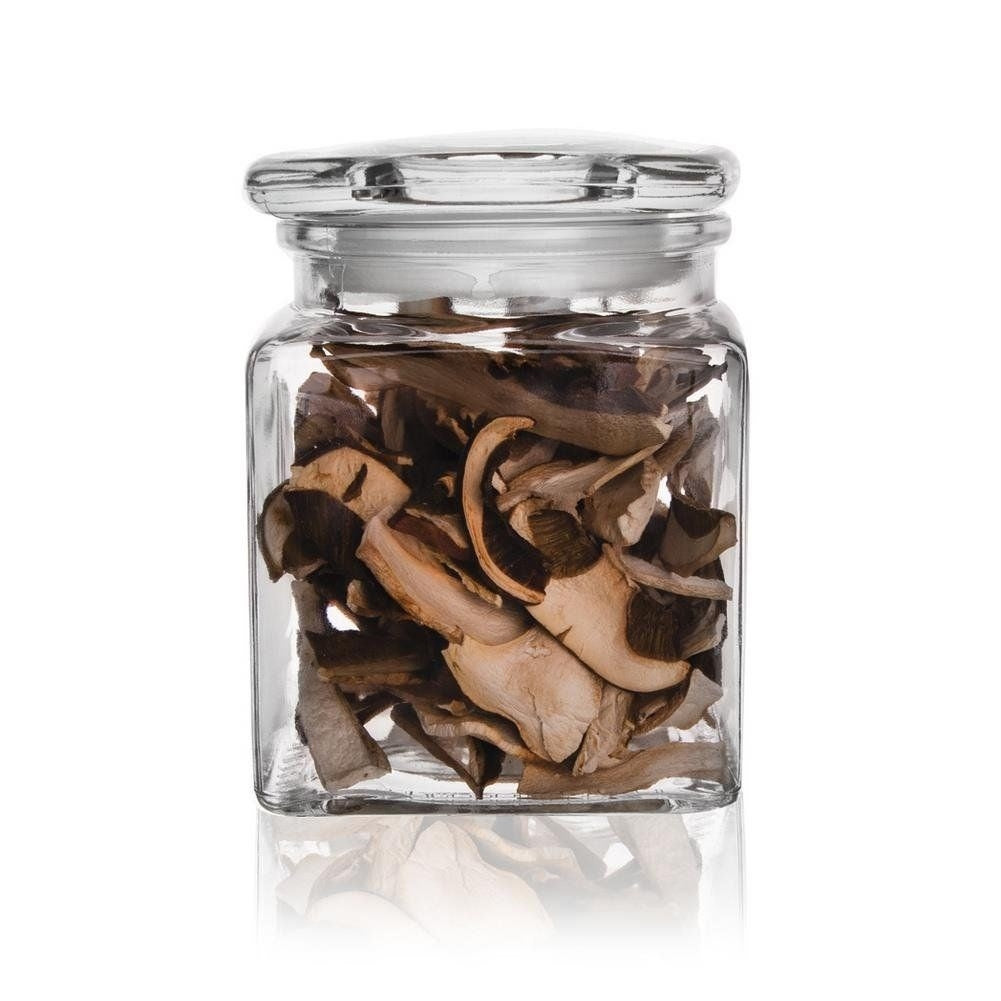 Square glass container with tight-fitting lid for storage