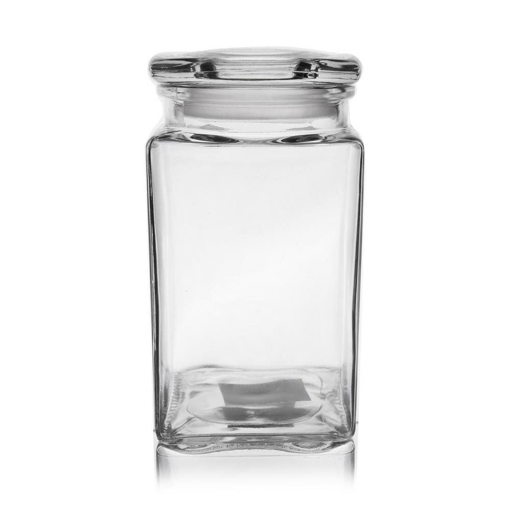 Square glass container with tight lid for storage