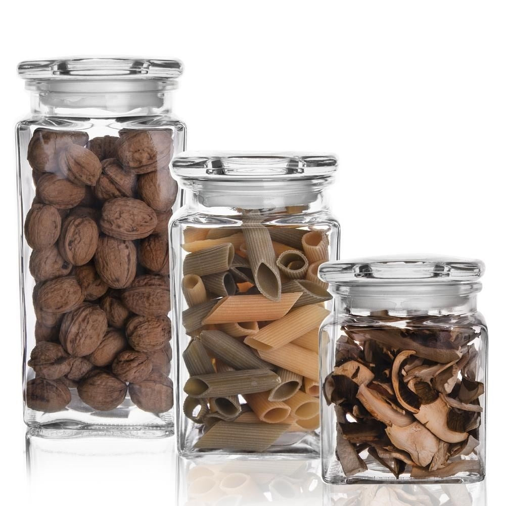 Square glass container with tight lid for storage