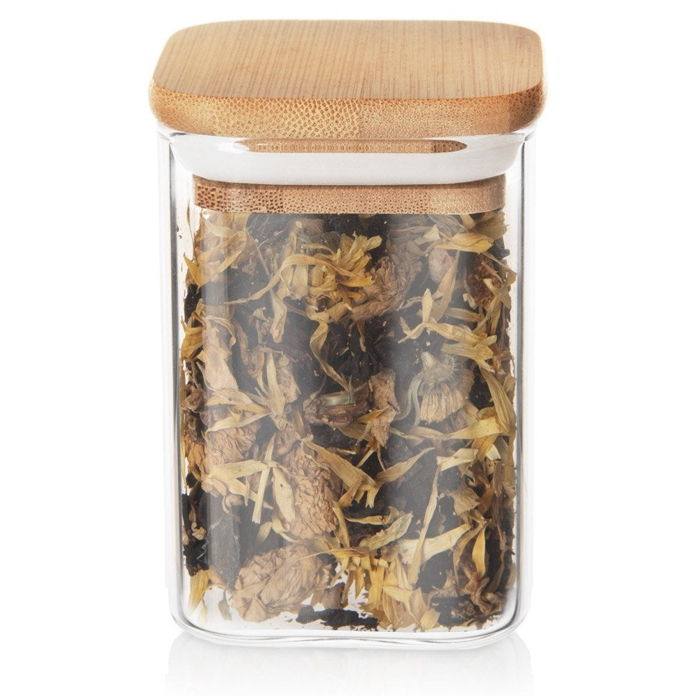 Square glass jar with bamboo lid and silicone seal