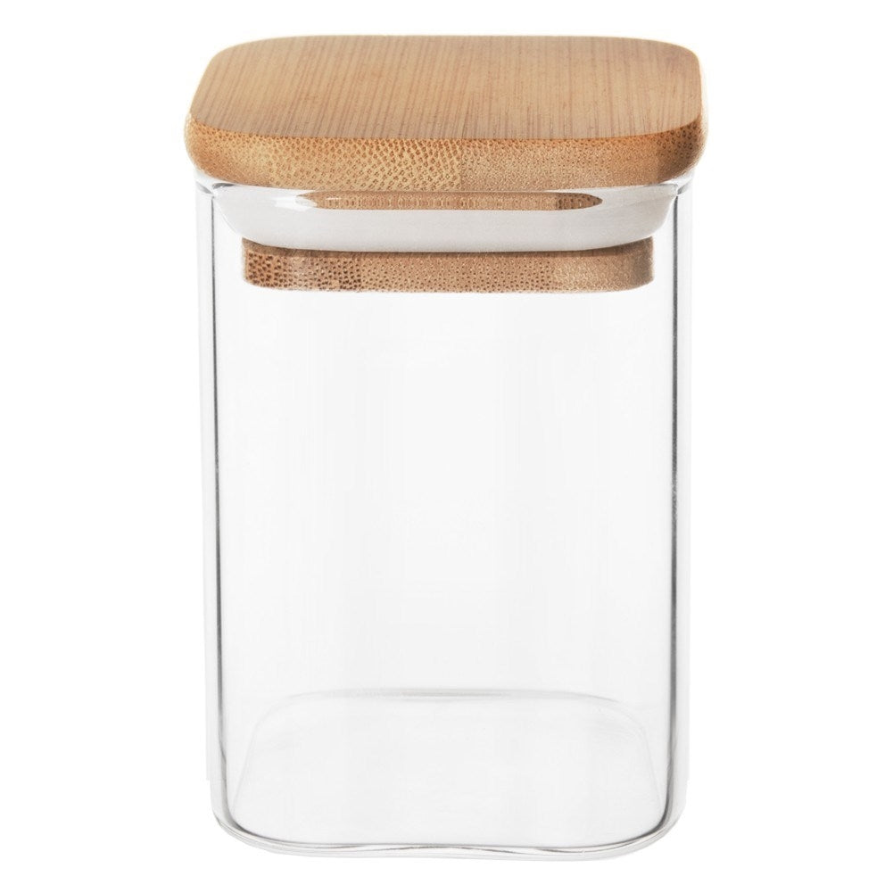 Square glass jar with bamboo lid and silicone seal