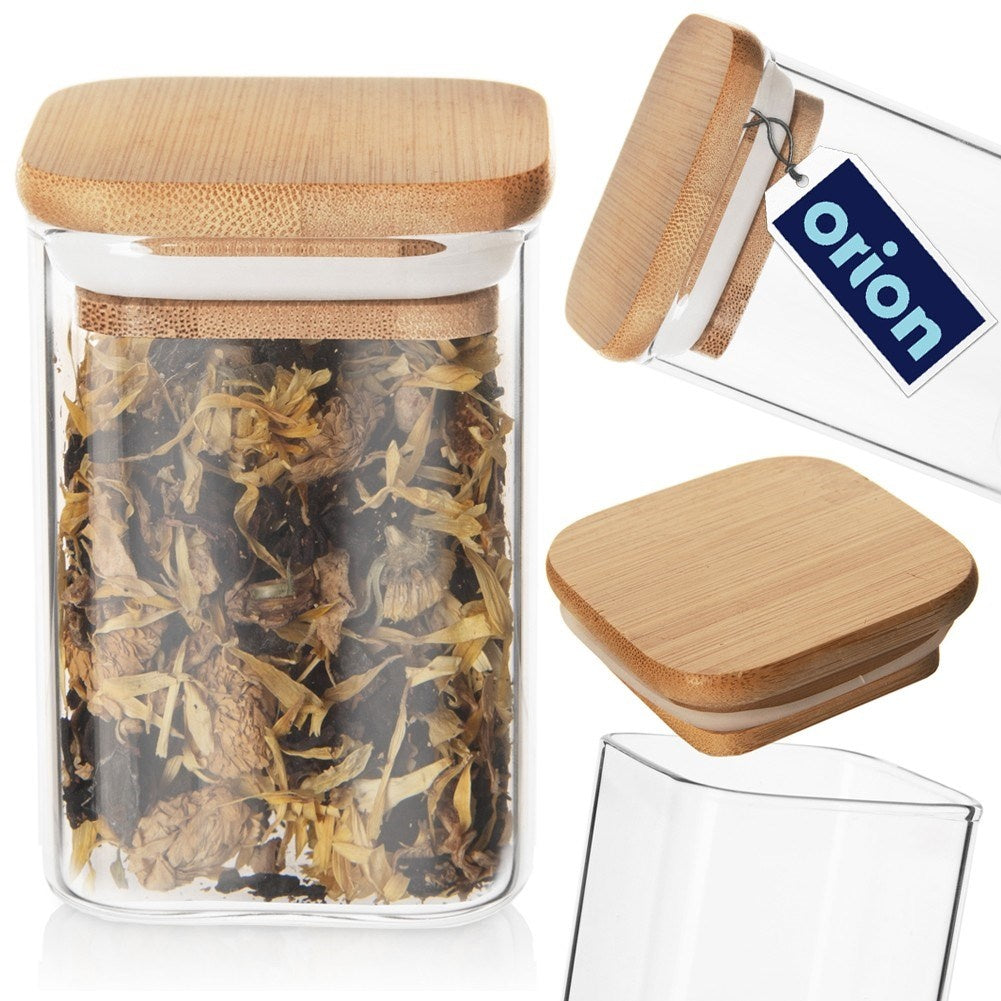 Square glass jar with bamboo lid and silicone seal