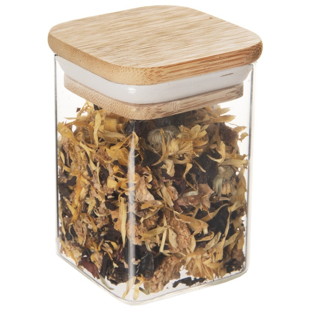 Square glass jar with bamboo lid and silicone seal