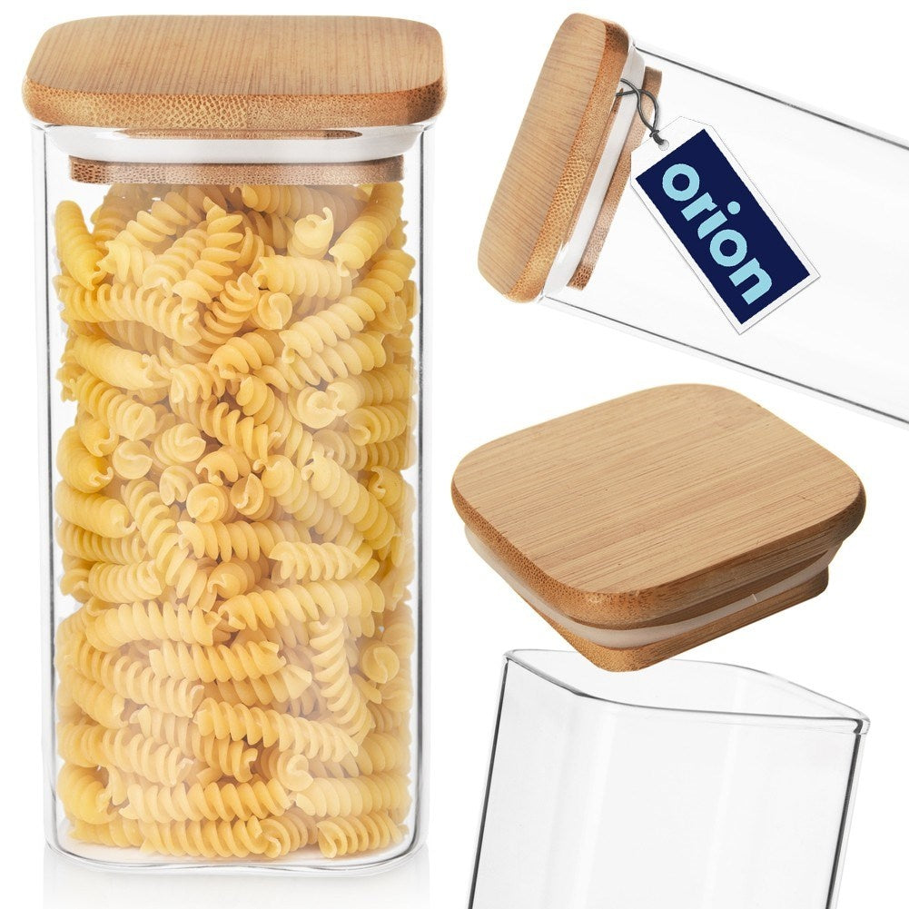 Square glass storage jar with tight bamboo lid