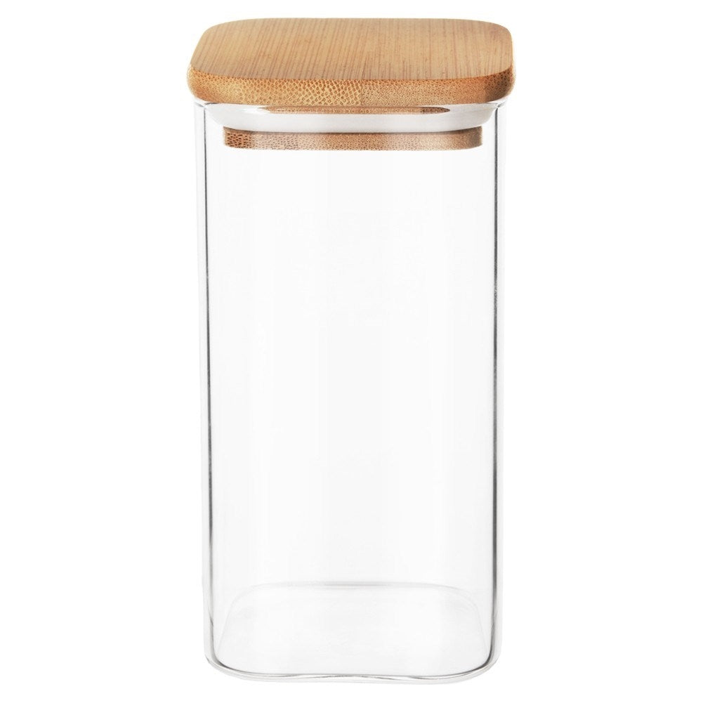 Square glass storage jar with tight bamboo lid