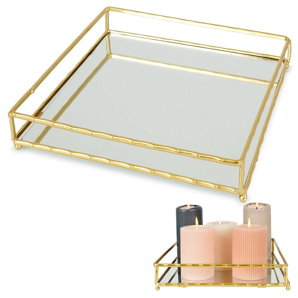 Square gold mirror tray 25.5x25.5 cm for candles