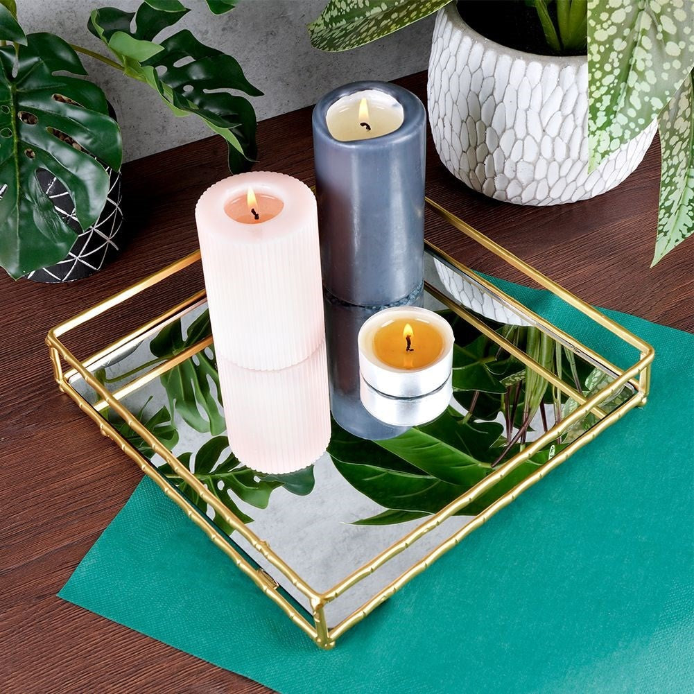 Square gold mirror tray 25.5x25.5 cm for candles