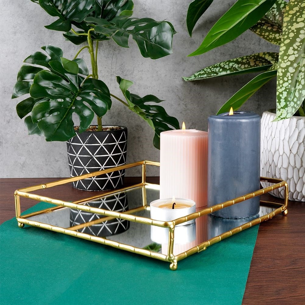 Square gold mirror tray 25.5x25.5 cm for candles