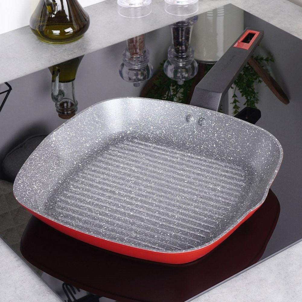 Square grill pan with 5-layer non-stick granite coating