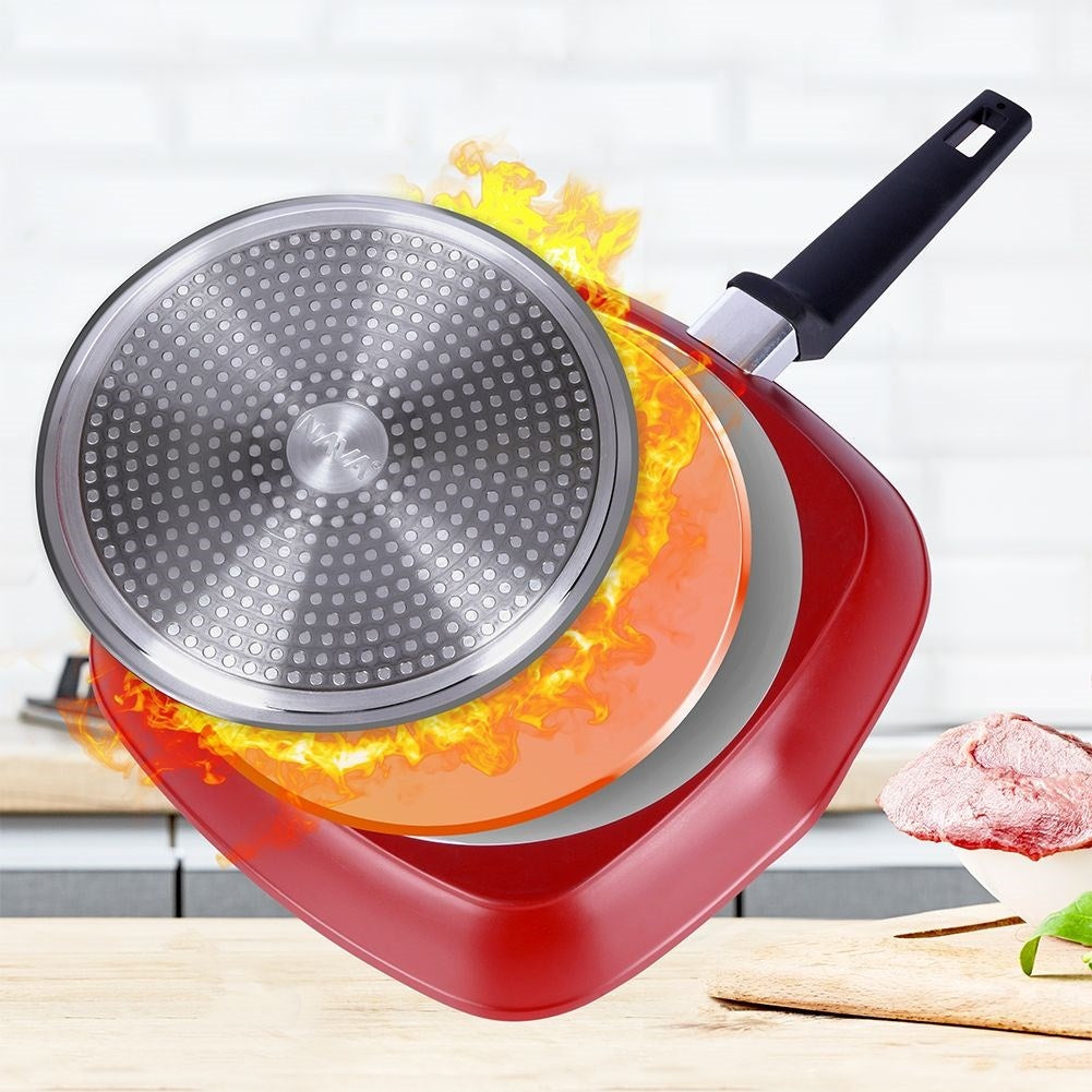 Square grill pan with 5-layer non-stick granite coating