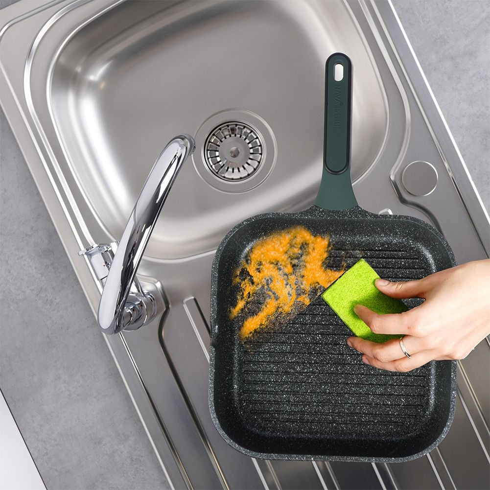 Square grill pan with five-layer non-stick granite coating