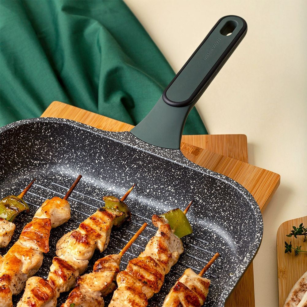 Square grill pan with five-layer non-stick granite coating