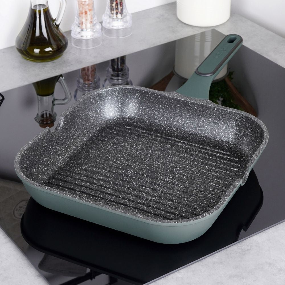 Square grill pan with five-layer non-stick granite coating