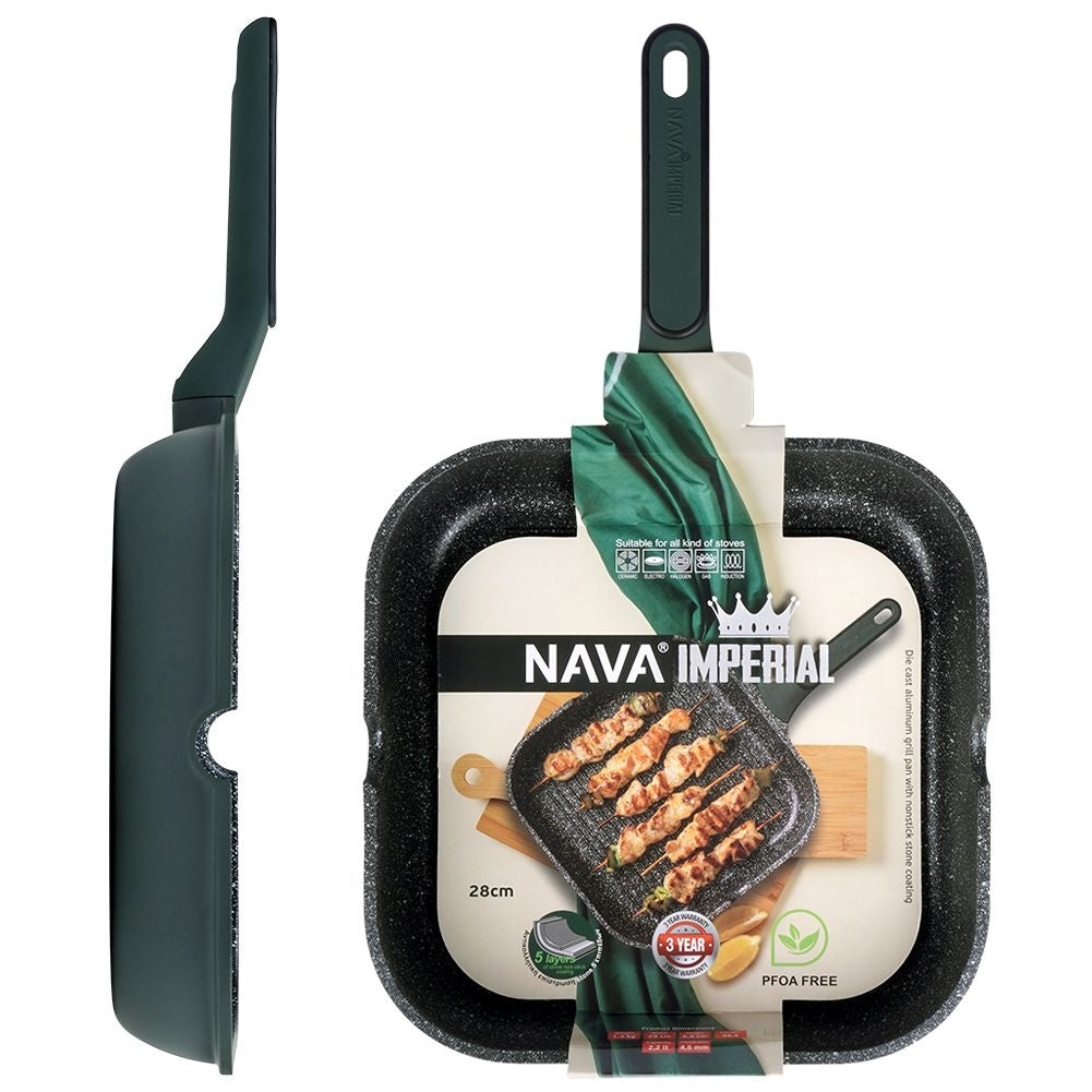 Square grill pan with five-layer non-stick granite coating