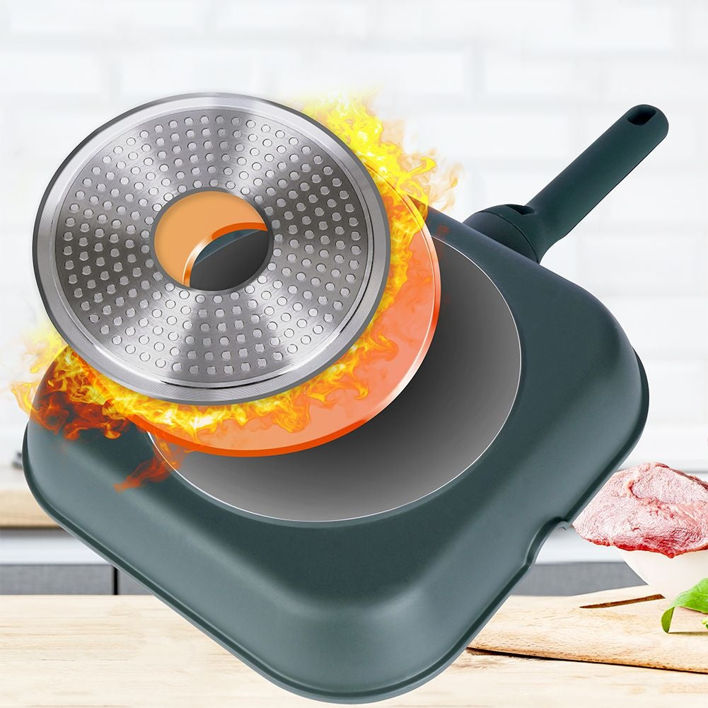 Square grill pan with five-layer non-stick granite coating