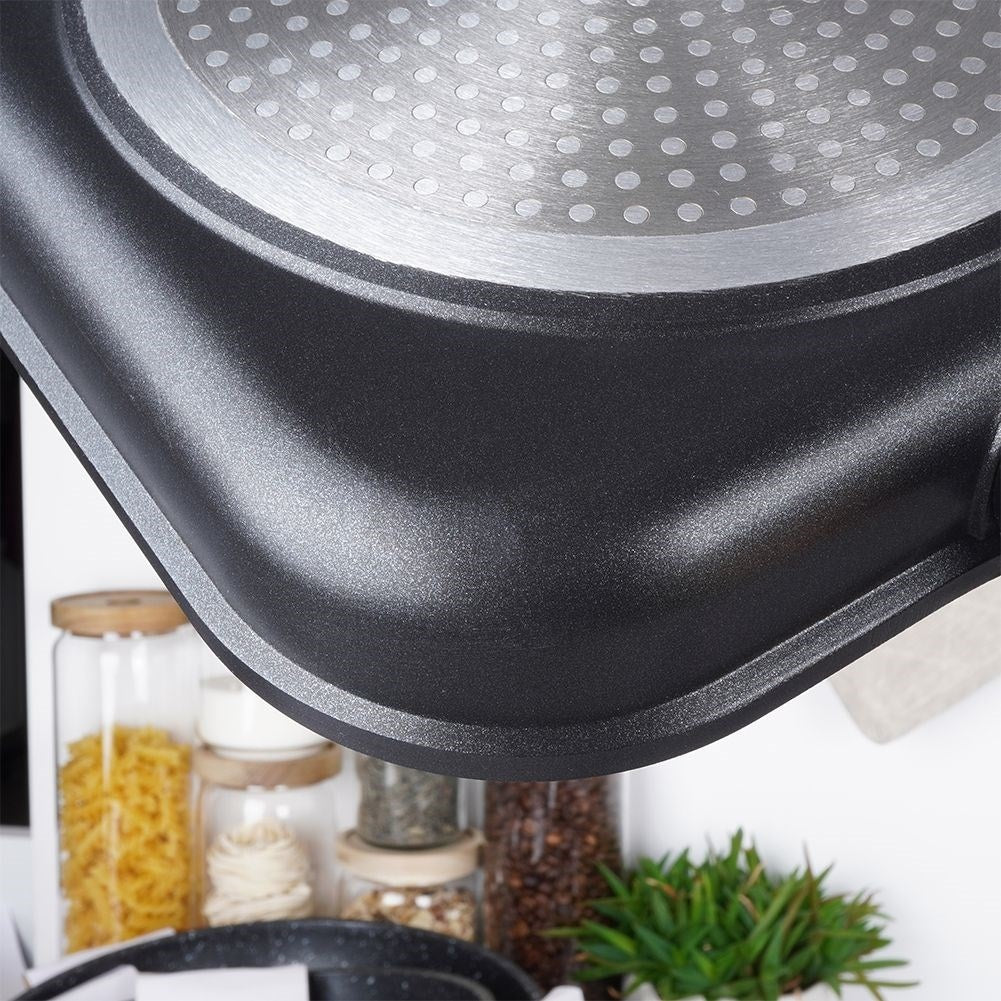 Square grill pan with non-stick granite coating