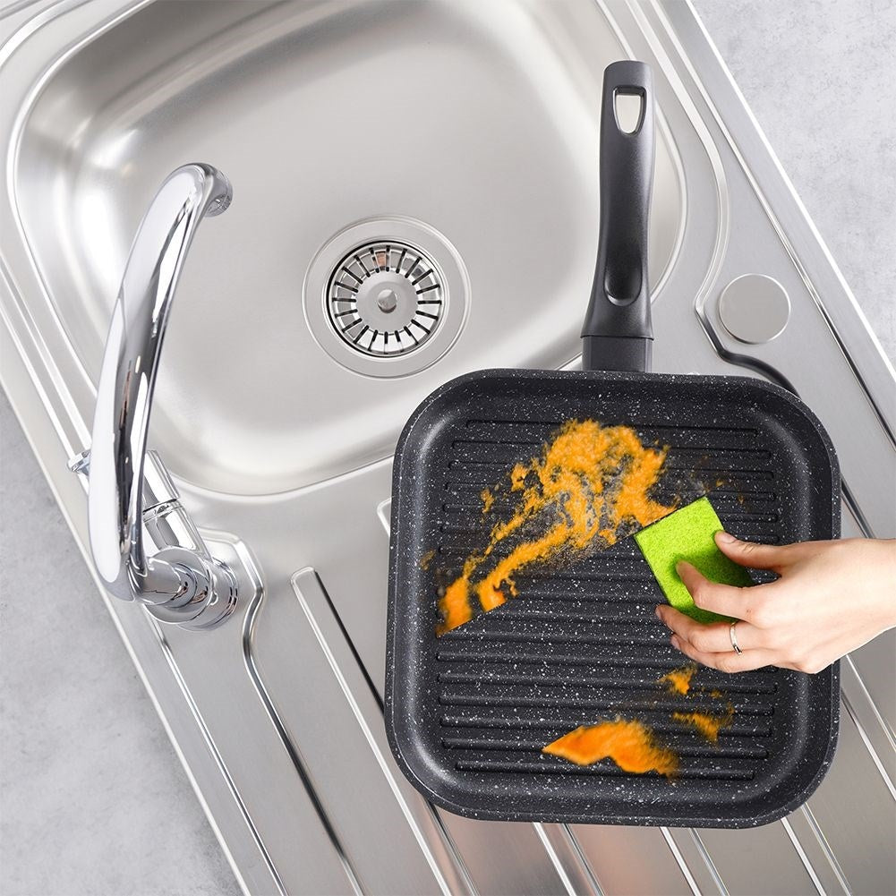 Square grill pan with non-stick granite coating
