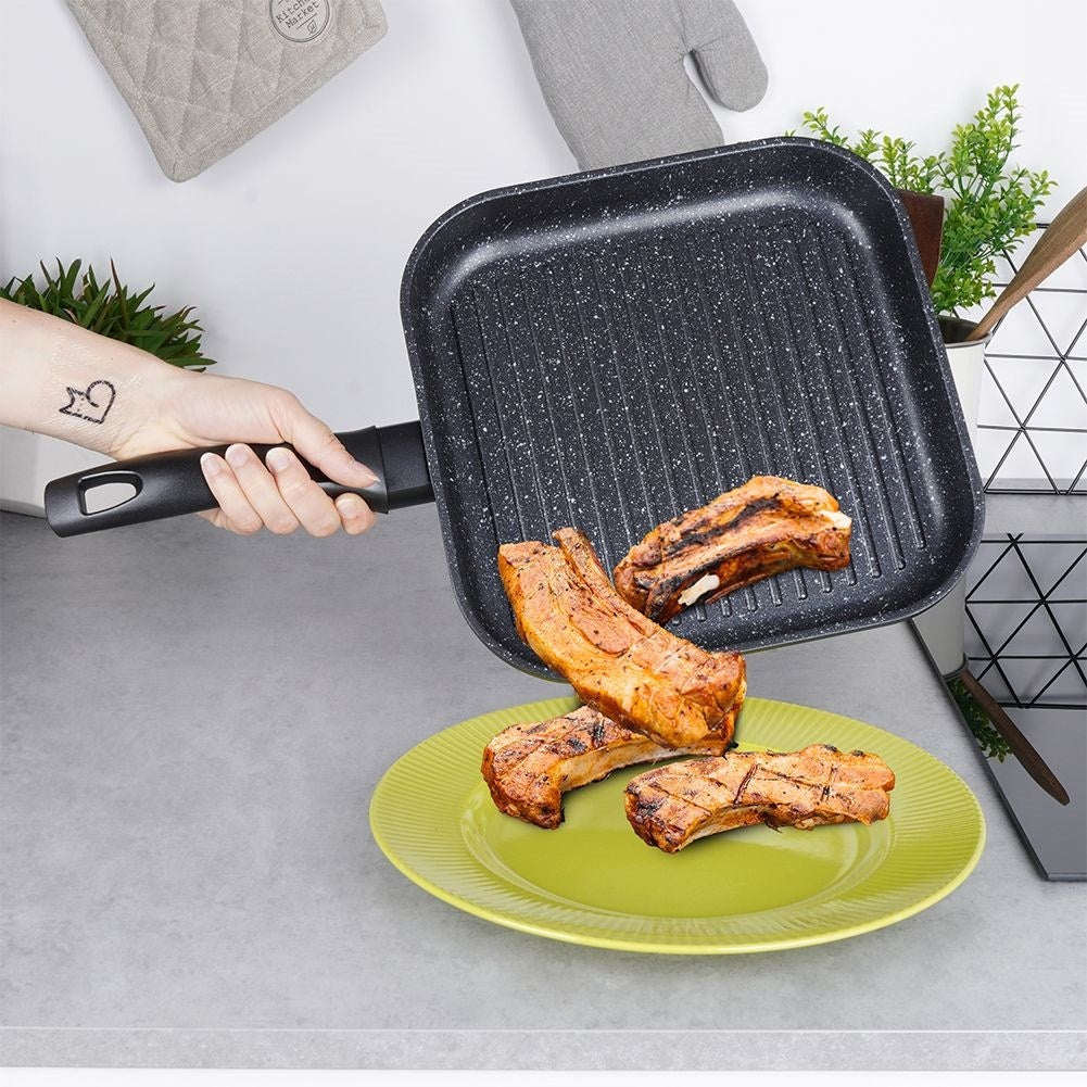 Square grill pan with non-stick granite coating