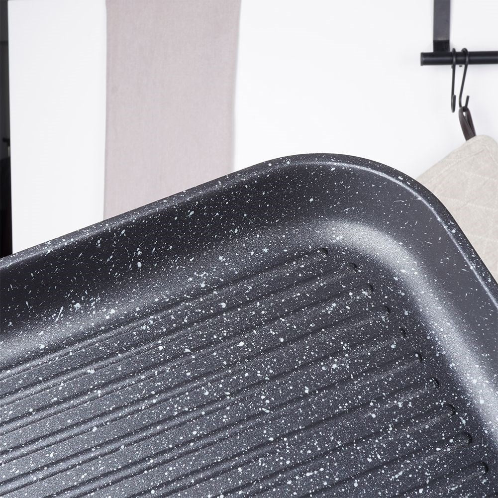 Square grill pan with non-stick granite coating