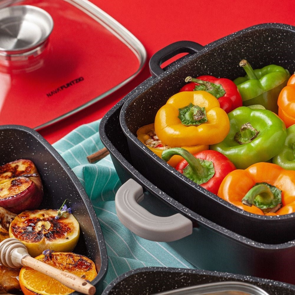 Square pot with durable non-stick granite coating