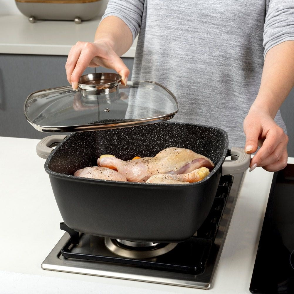 Square pot with durable non-stick granite coating