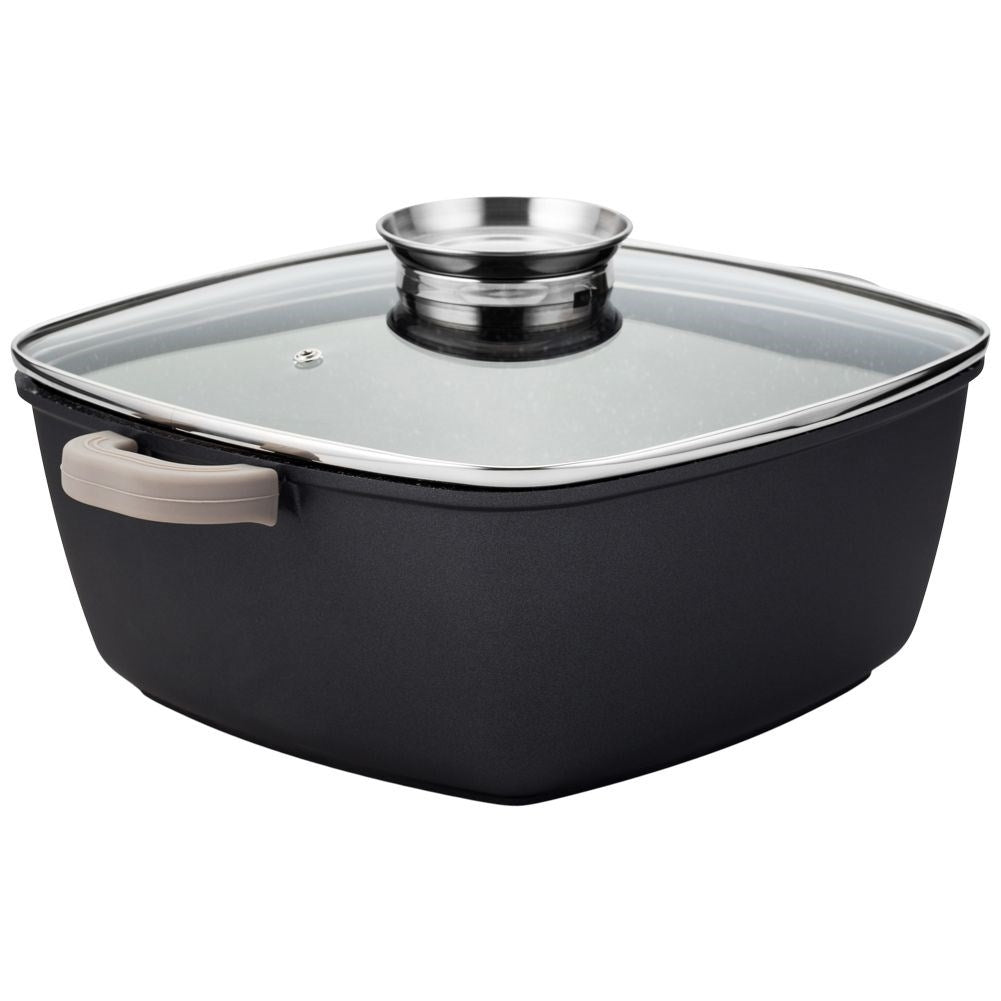 Square pot with durable non-stick granite coating
