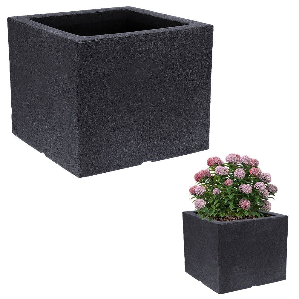 Square weatherproof pot in stone imitation, anthracite colour