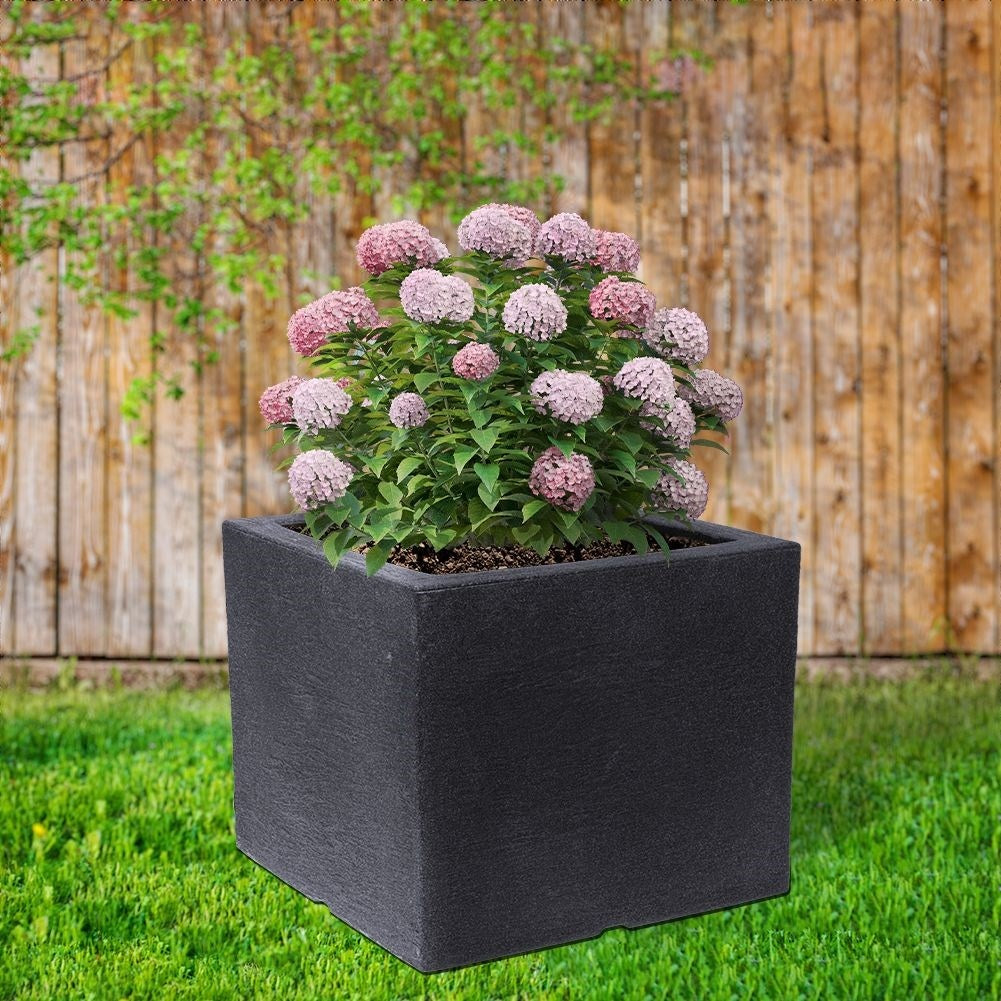 Square weatherproof pot in stone imitation, anthracite colour