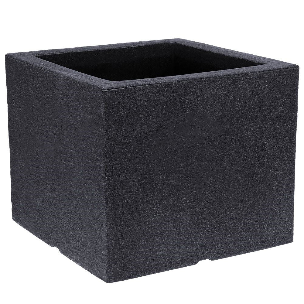Square weatherproof pot in stone imitation, anthracite colour