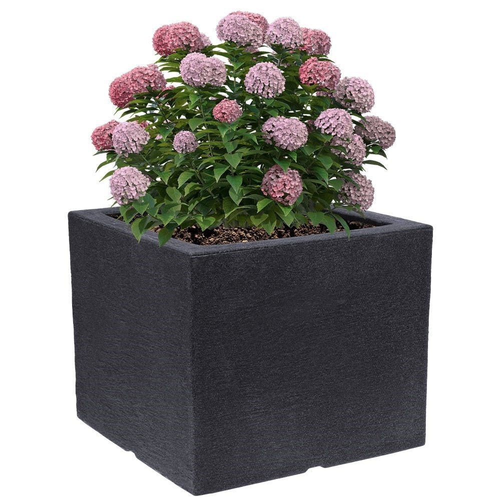 Square weatherproof pot in stone imitation, anthracite colour
