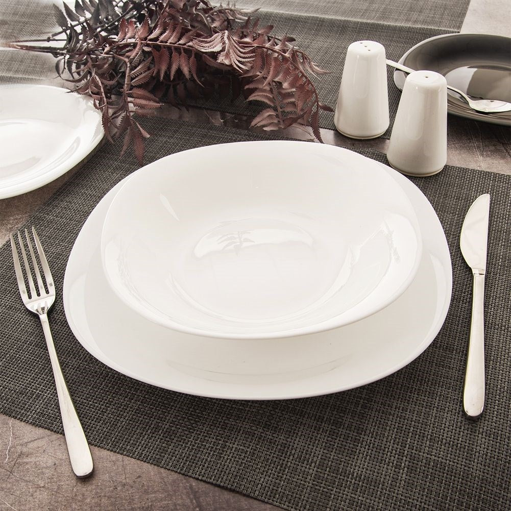 Square white opal glass plate for soups