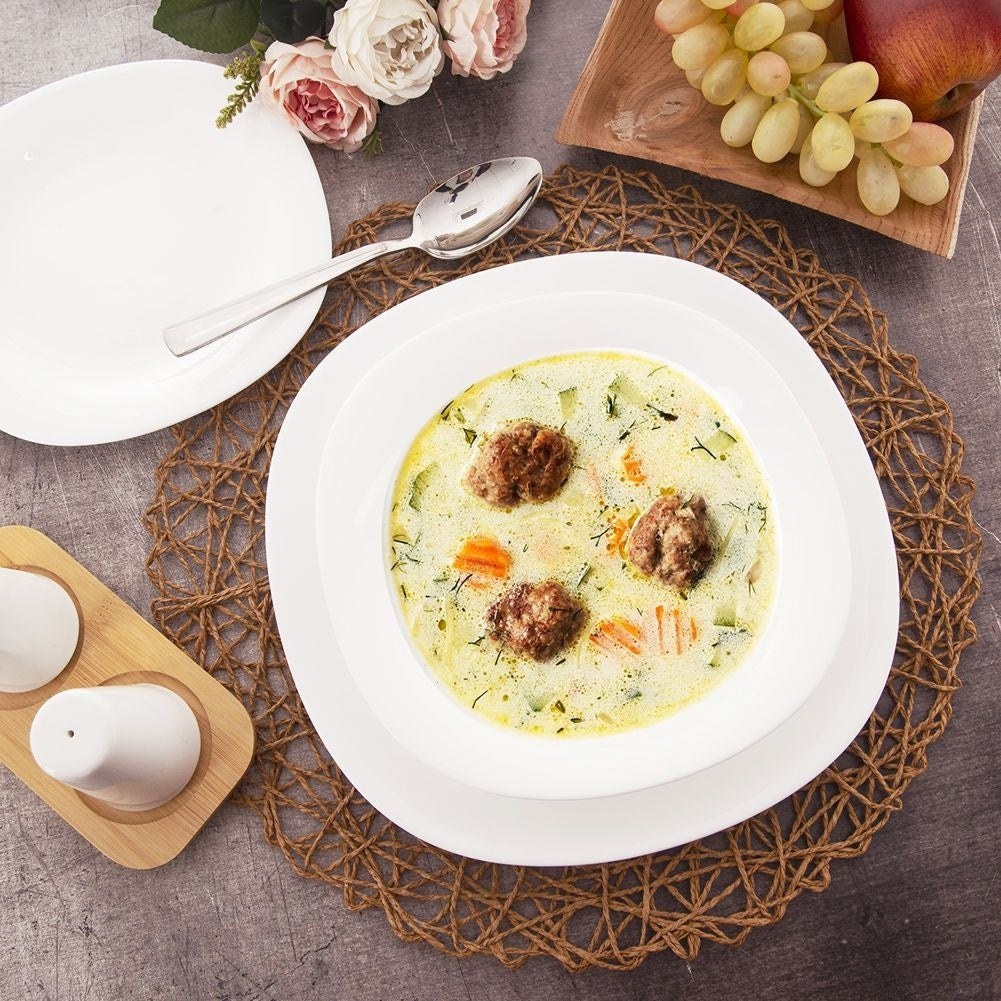 Square white opal glass plate for soups