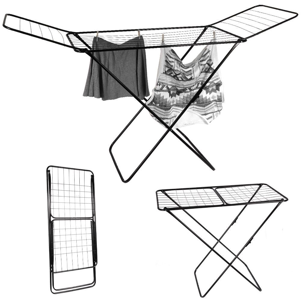 Stable and durable drying rack in black, 18m drying length